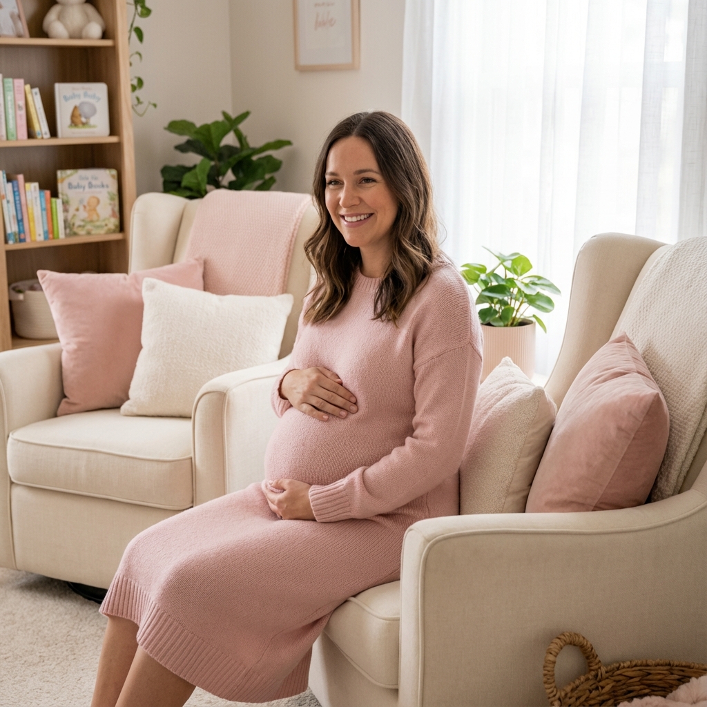 Gestante sorrindo e feliz
